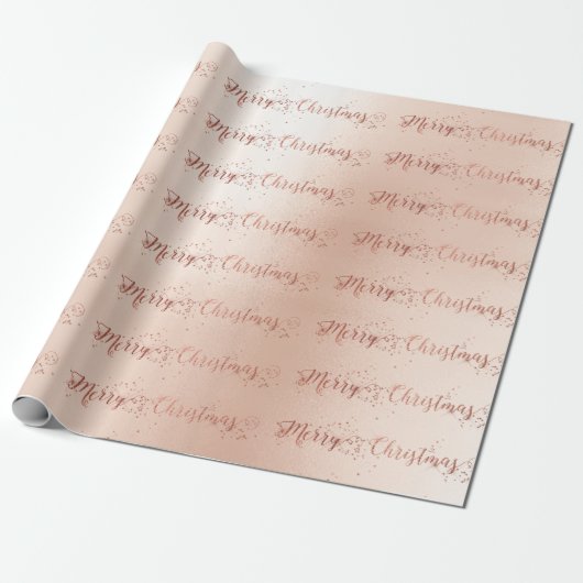 Vrolijk kerstscript Pastel Roze Rose Gold Stars Cadeaupapier (Uitgerold)