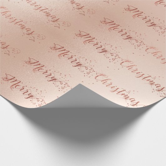 Vrolijk kerstscript Pastel Roze Rose Gold Stars Cadeaupapier (Hoek)