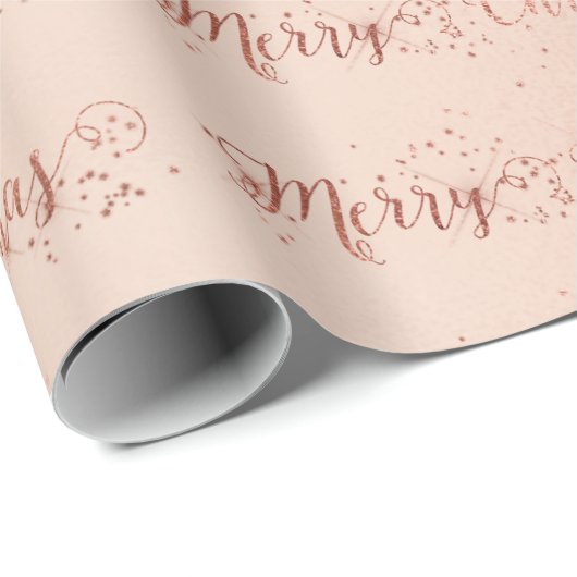 Vrolijk kerstscript Pastel Roze Rose Gold Stars Cadeaupapier (Rol Hoek)