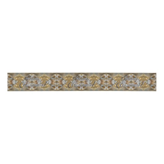 Vrolijk kerstscript Pattern Gold en Silver Gro Grosgrain Lint (Voorkant)
