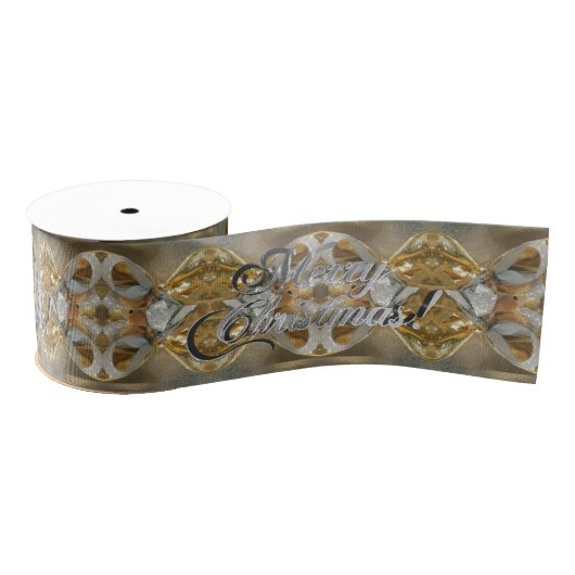 Vrolijk kerstscript Pattern Gold en Silver Gro Grosgrain Lint (Spoel)
