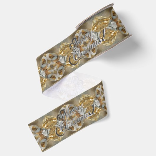 Vrolijk kerstscript Pattern Gold en Silver Gro Grosgrain Lint (Achterkant)