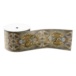 Vrolijk kerstscript Pattern Gold en Silver Grosgrain Lint