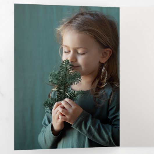 Vrolijk kerstscript, Poinsettia, Rustic 4-foto Drieluik Kaart (Binnenzijde eerst)