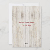 Vrolijk kerstscript, Poinsettia, Rustic 4-foto Feestdagenkaart (Achterkant)