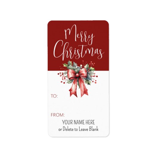 Vrolijk kerstscript Red Bow TO/FROM Gift Label (Voorkant)