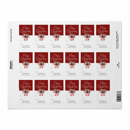 Vrolijk kerstscript Red Bow TO/FROM Gift Label (Full Sheet)