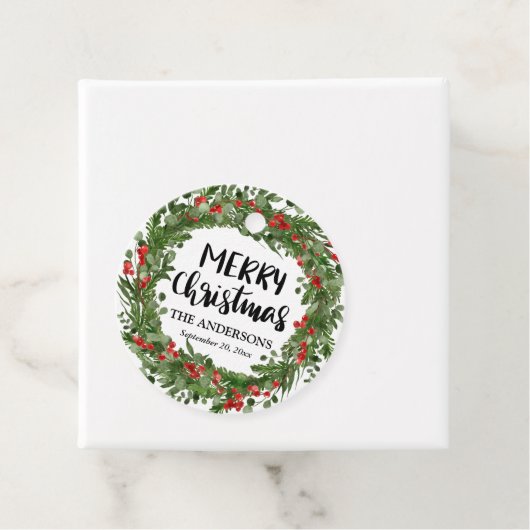 Vrolijk kerstscript Red Holly laat Wreator Bedankjes Labels (In situ)