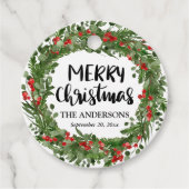 Vrolijk kerstscript Red Holly laat Wreator Bedankjes Labels (Voorkant)