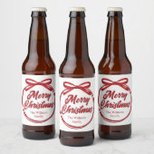 Vrolijk kerstscript Red Ribbon Bow Wine Label Bier Etiket (Flessen)