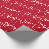 Vrolijk kerstscript Red White Gold Confetti Cadeaupapier (Hoek)