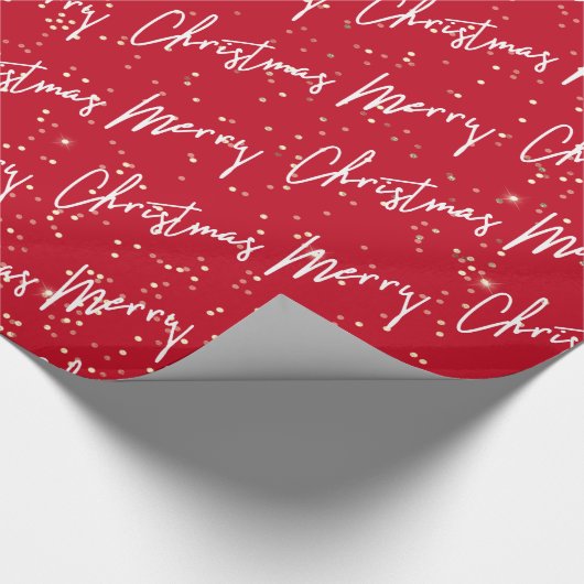 Vrolijk kerstscript Red White Gold Confetti Cadeaupapier (Hoek)