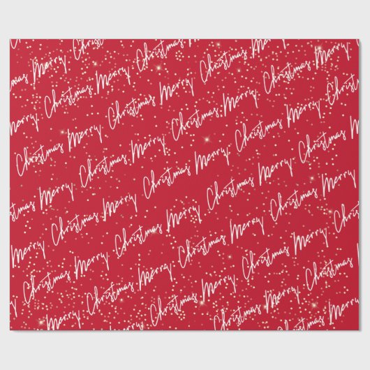 Vrolijk kerstscript Red White Gold Confetti Cadeaupapier (Vlak)