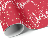 Vrolijk kerstscript Red White Gold Confetti Cadeaupapier (Rol Hoek)