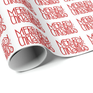 Vrolijk kerstscript Red White Holiday Cadeaupapier