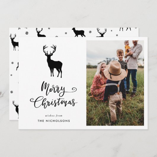 Vrolijk kerstscript rendier kerstfoto feestdagenkaart (Voorkant / Achterkant)