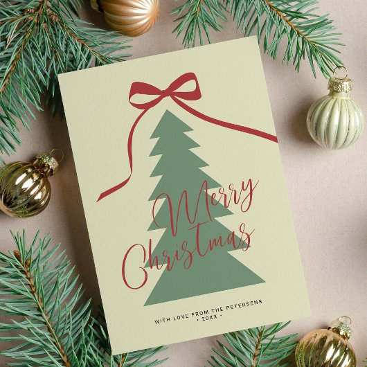 Vrolijk kerstscript rode groene boom niet-foto feestdagenkaart