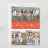 Vrolijk kerstscript rode multifoto feestdagenkaart (Voorkant)