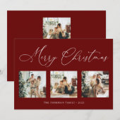 Vrolijk kerstscript rood 2 Multi Photo Collage H Feestdagenkaart (Voorkant / Achterkant)
