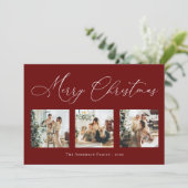 Vrolijk kerstscript rood 2 Multi Photo Collage H Feestdagenkaart (Staand voorkant)