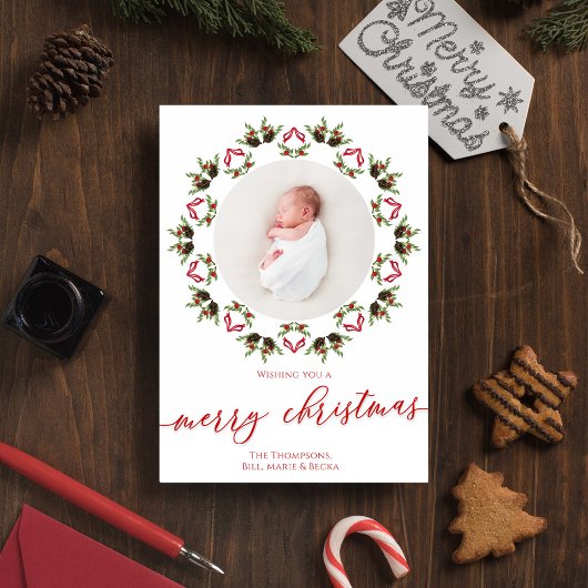 Vrolijk kerstscript Rood en Groen Foto Feestdagenkaart
