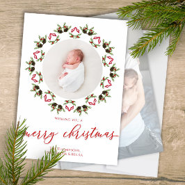 Vrolijk kerstscript Rood en Groen Foto Feestdagenkaart