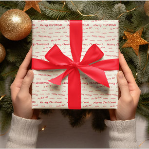Vrolijk kerstscript rood en wit cadeaupapier