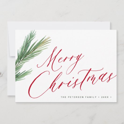 Vrolijk kerstscript rood groen feestdagenkaart (Voorkant)