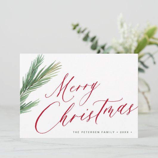 Vrolijk kerstscript rood groen feestdagenkaart (Staand voorkant)