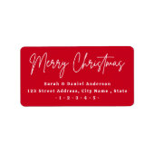 Vrolijk kerstscript rood retouradres etiket (Voorkant)