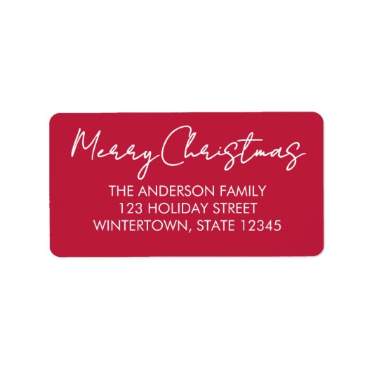 Vrolijk kerstscript rood retouradres etiket (Voorkant)