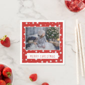 Vrolijk kerstscript rood witte sterren foto servet (Insitu)