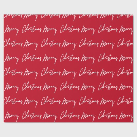 Vrolijk kerstscript rood-witte winter cadeaupapier (Vlak)