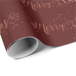 Vrolijk kerstscript Roos Gold Bordeaux Burgundy Cadeaupapier