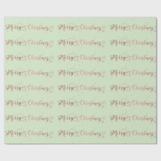 Vrolijk kerstscript Roos Gold Mint Green Pastel Cadeaupapier (Vlak)