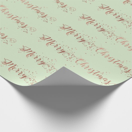 Vrolijk kerstscript Roos Gold Mint Green Pastel Cadeaupapier (Hoek)
