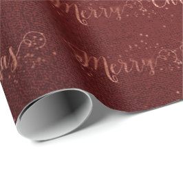 Vrolijk kerstscript Roos Gold Ombre Burgundy Cadeaupapier