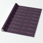 Vrolijk kerstscript Roos Gold Paars Plum Cadeaupapier (Uitgerold)