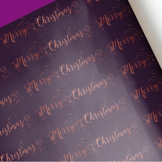 Vrolijk kerstscript Roos Gold Paars Plum Cadeaupapier