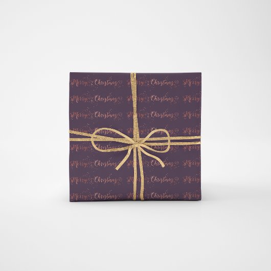 Vrolijk kerstscript Roos Gold Paars Plum Cadeaupapier