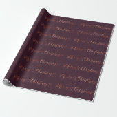 Vrolijk kerstscript Roos Gold Plum Burgundy Cadeaupapier (Uitgerold)