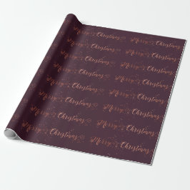 Vrolijk kerstscript Roos Gold Plum Burgundy Cadeaupapier