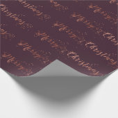 Vrolijk kerstscript Roos Gold Plum Burgundy Cadeaupapier (Hoek)