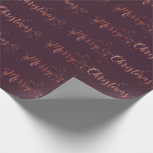Vrolijk kerstscript Roos Gold Plum Burgundy Cadeaupapier (Hoek)
