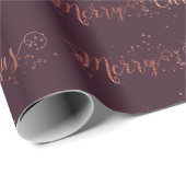 Vrolijk kerstscript Roos Gold Plum Burgundy Cadeaupapier (Rol Hoek)