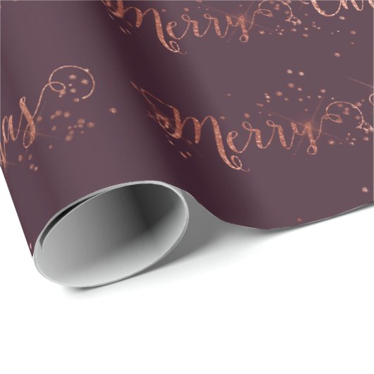 Vrolijk kerstscript Roos Gold Plum Burgundy Cadeaupapier (Rol Hoek)