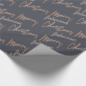 Vrolijk kerstscript Roos Gold Script op naam grijs Cadeaupapier (Hoek)