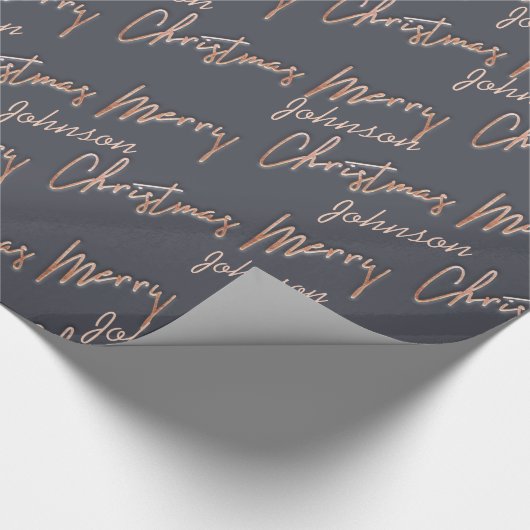 Vrolijk kerstscript Roos Gold Script op naam grijs Cadeaupapier (Hoek)