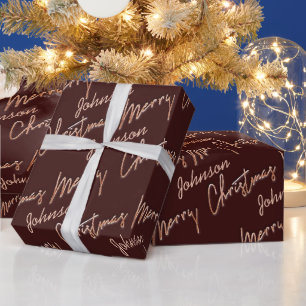 Vrolijk kerstscript Roos Gold Script van naam Bord Cadeaupapier