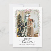 Vrolijk kerstscript roze boog foto feestdagenkaart (Voorkant)